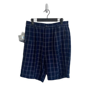 Arnold Palmer Men's Chino Shorts Size 31 Blue Plaid Check Rayon Mid-Rise Pockets